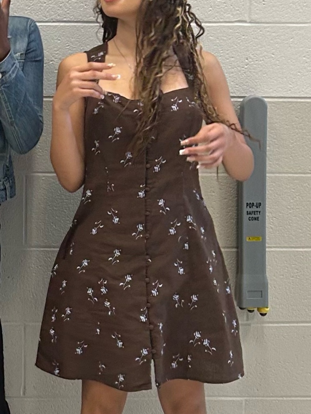 Source Unknown Brown Floral Button-Front Mini Dress